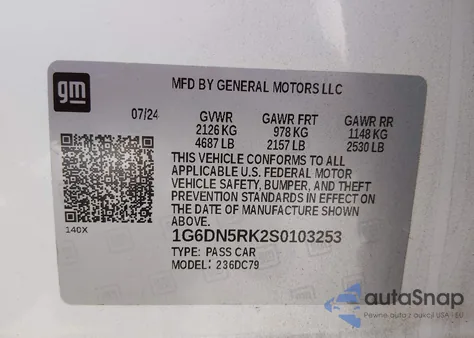 2025 Cadillac Ct5 Premium Luxury Rwd z USA, uszkodzony, nr VIN 1G6DN5RK2S0103253